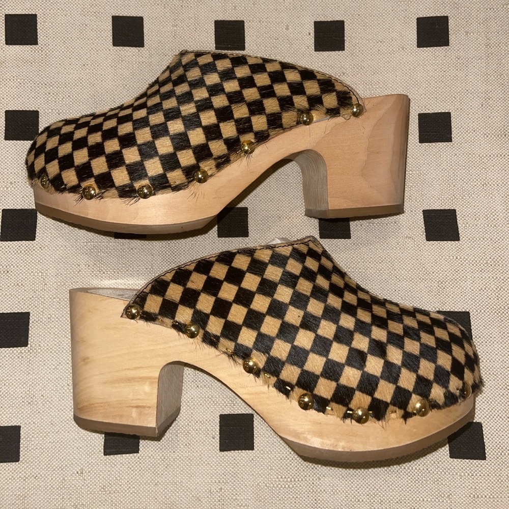 Sabot YouYou Checkered Calf Hair Handmade Clog Heels